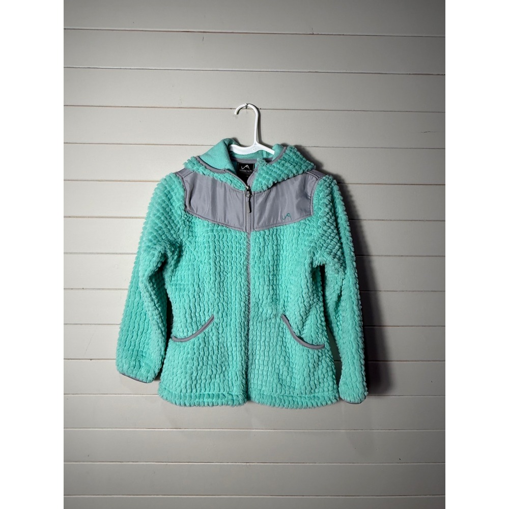 Vertical 9 Girls Mint Green Fuzzy Fleece Hooded Full Zip Jacket Size M 10/12